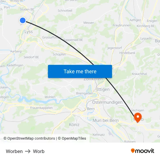 Worben to Worb map