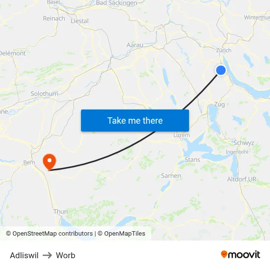 Adliswil to Worb map