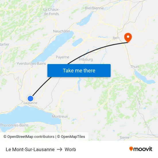 Le Mont-Sur-Lausanne to Worb map