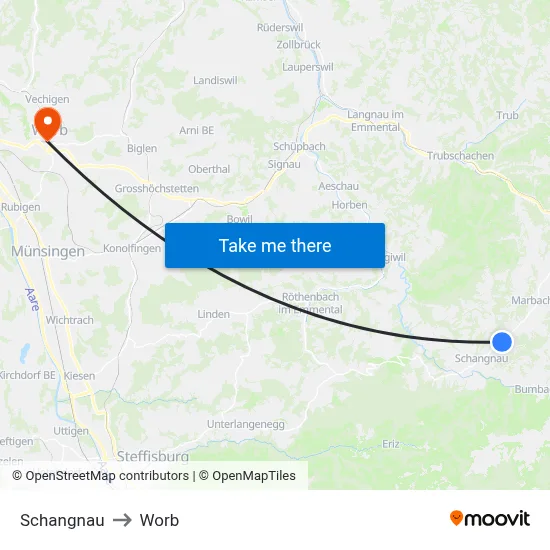 Schangnau to Worb map