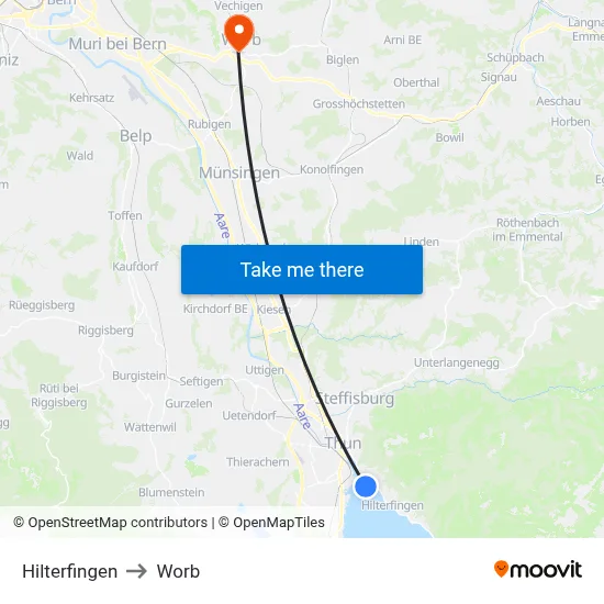 Hilterfingen to Worb map