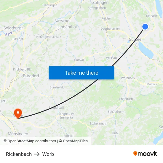 Rickenbach to Worb map