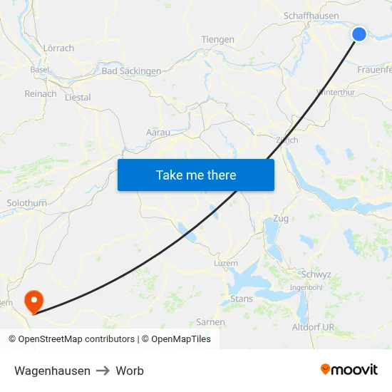 Wagenhausen to Worb map