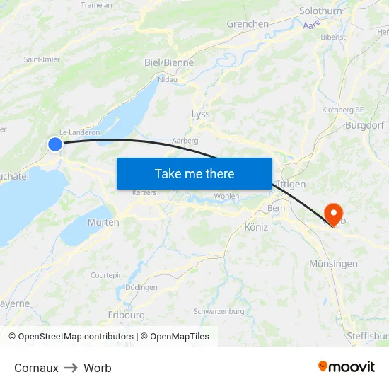 Cornaux to Worb map