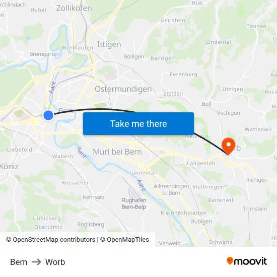 Bern to Worb map