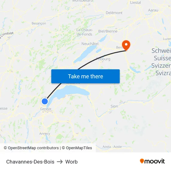 Chavannes-Des-Bois to Worb map