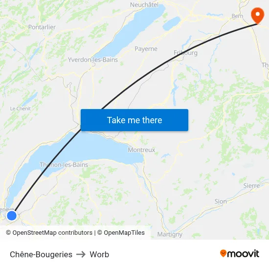 Chêne-Bougeries to Worb map