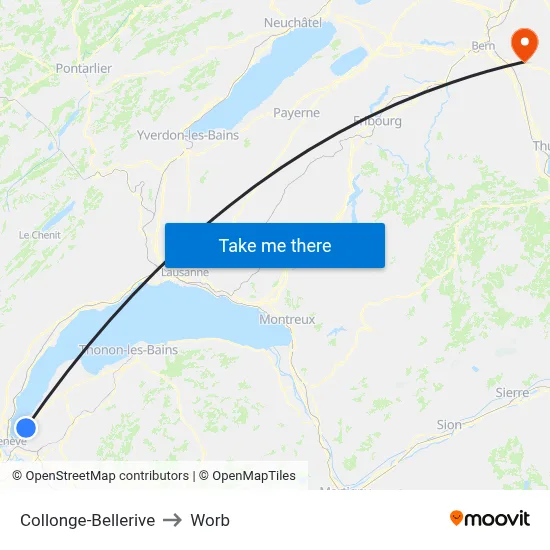 Collonge-Bellerive to Worb map