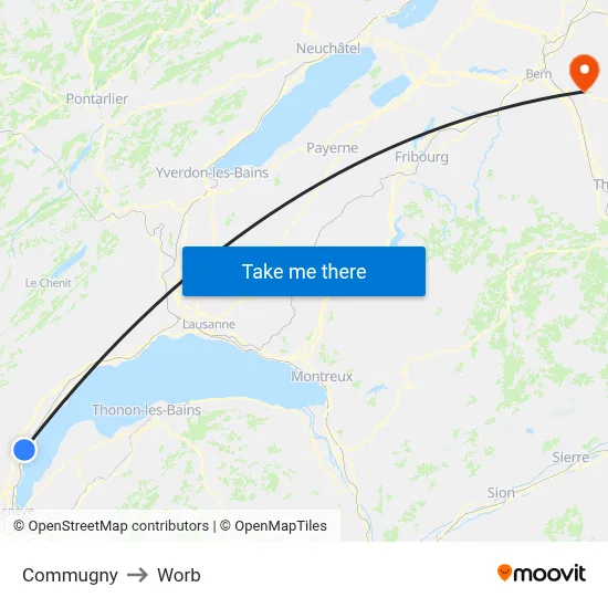 Commugny to Worb map