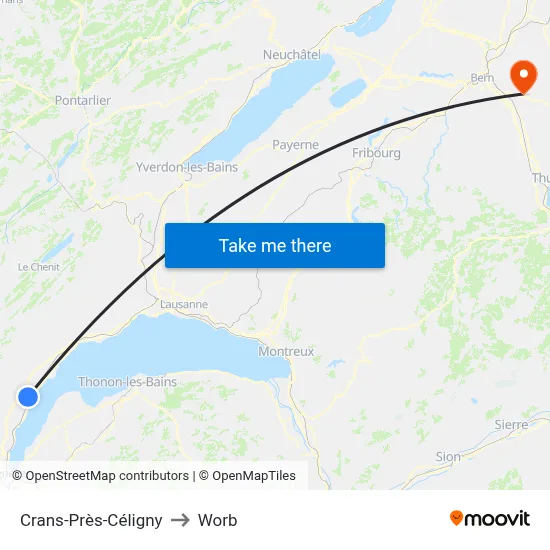 Crans-Près-Céligny to Worb map
