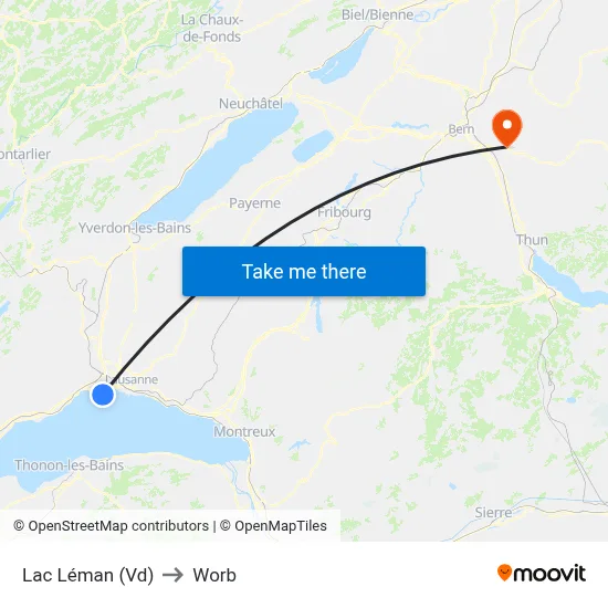 Lac Léman (Vd) to Worb map