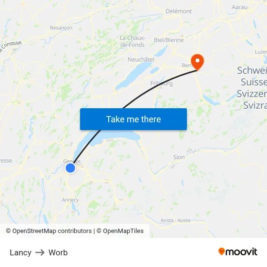 Lancy to Worb map