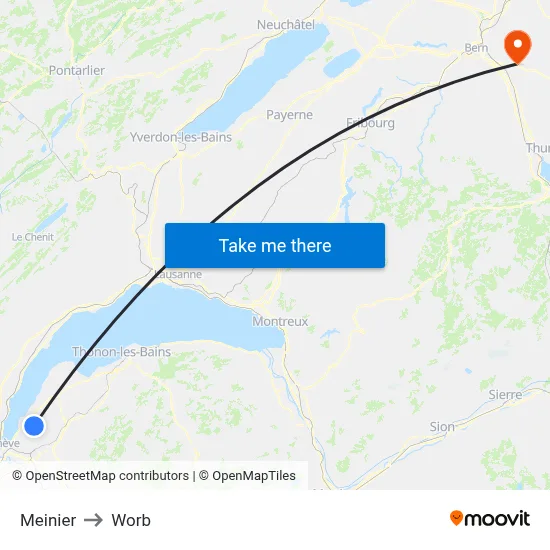 Meinier to Worb map