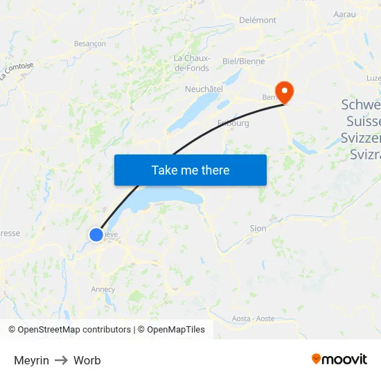 Meyrin to Worb map