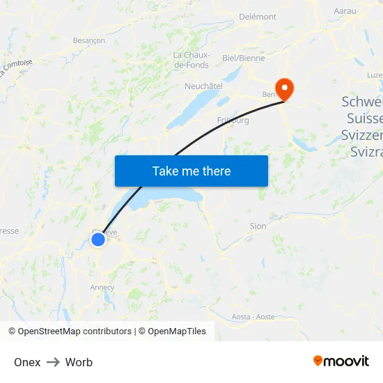 Onex to Worb map