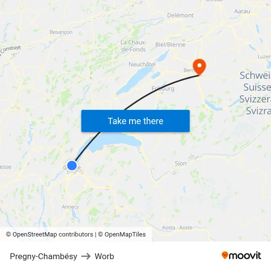 Pregny-Chambésy to Worb map