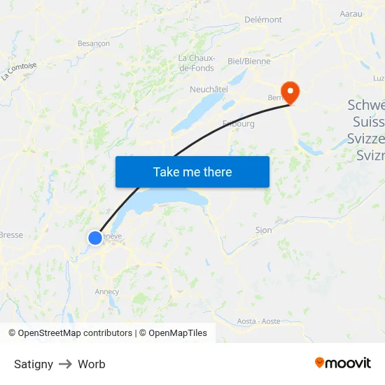Satigny to Worb map