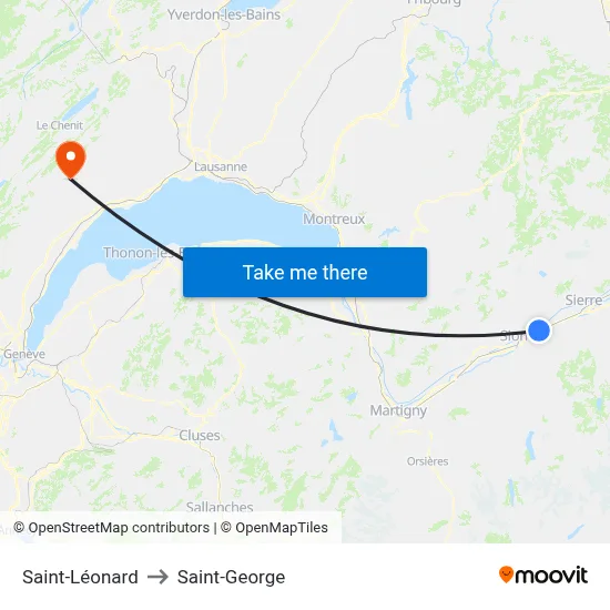 Saint-Léonard to Saint-George map