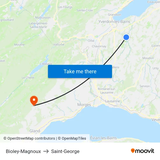 Bioley-Magnoux to Saint-George map