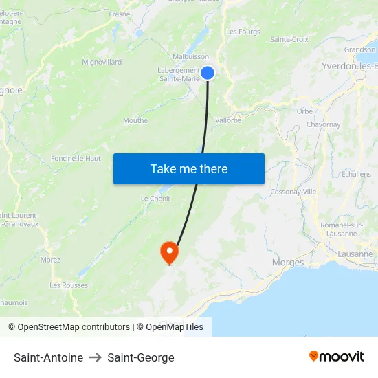 Saint-Antoine to Saint-George map