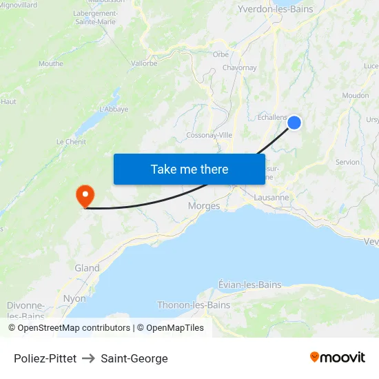 Poliez-Pittet to Saint-George map