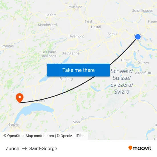 Zürich to Saint-George map
