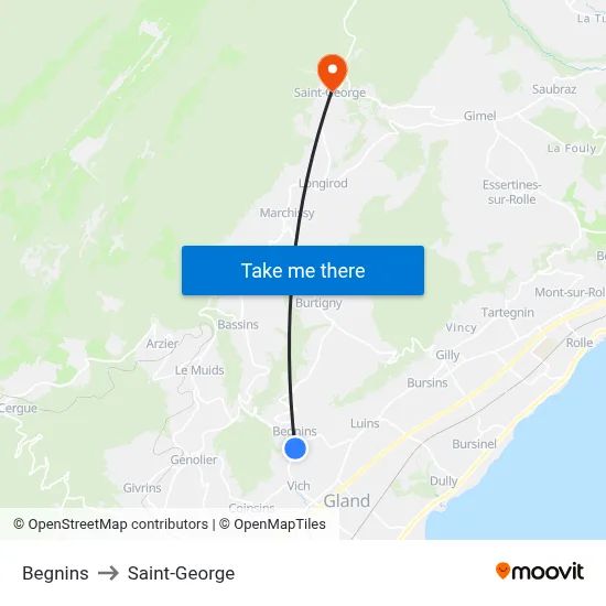 Begnins to Saint-George map