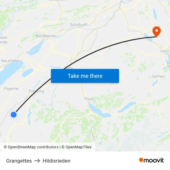 Grangettes to Hildisrieden map
