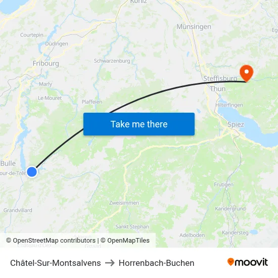 Châtel-Sur-Montsalvens to Horrenbach-Buchen map