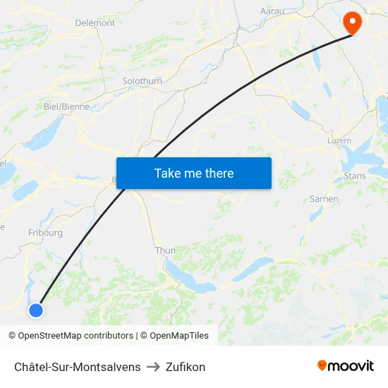 Châtel-Sur-Montsalvens to Zufikon map