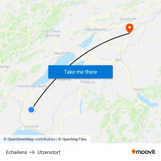 Echallens to Utzenstorf map