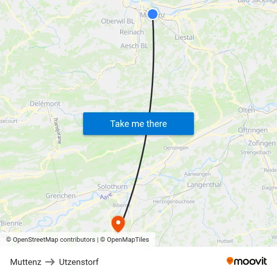 Muttenz to Utzenstorf map