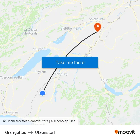 Grangettes to Utzenstorf map