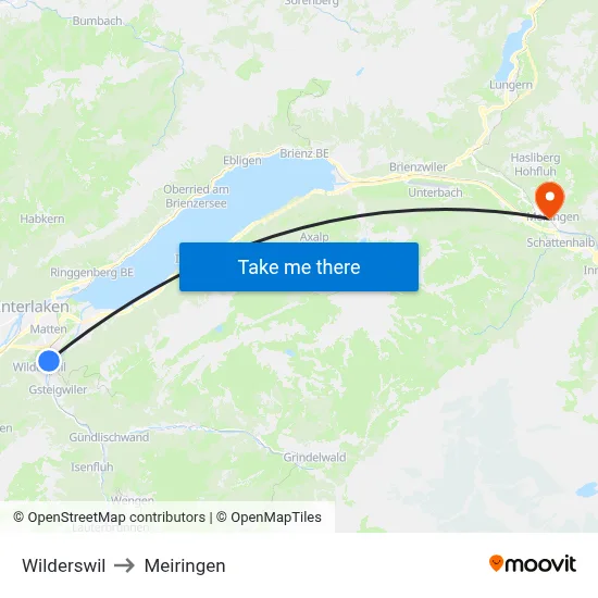 Wilderswil to Meiringen map