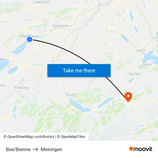 Biel/Bienne to Meiringen map