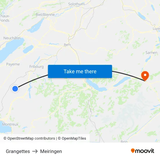 Grangettes to Meiringen map