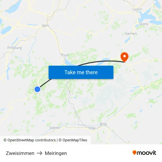 Zweisimmen to Meiringen map