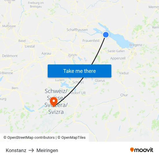 Konstanz to Meiringen map