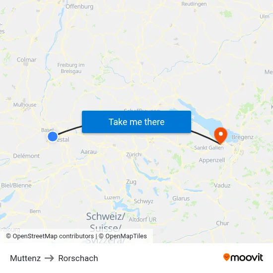 Muttenz to Rorschach map