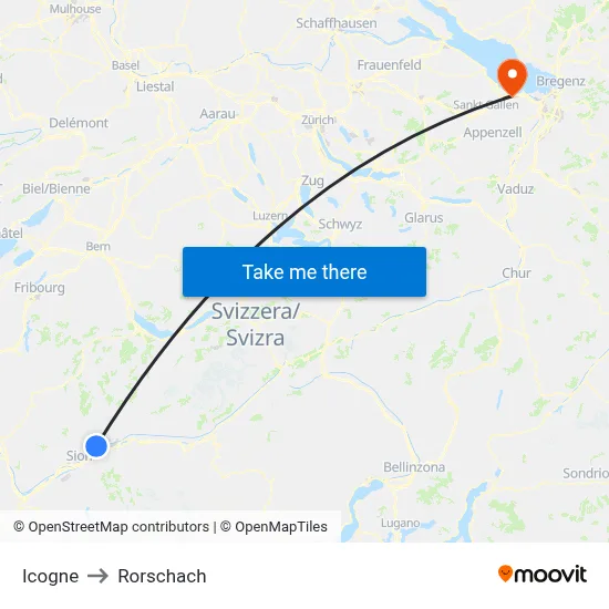 Icogne to Rorschach map