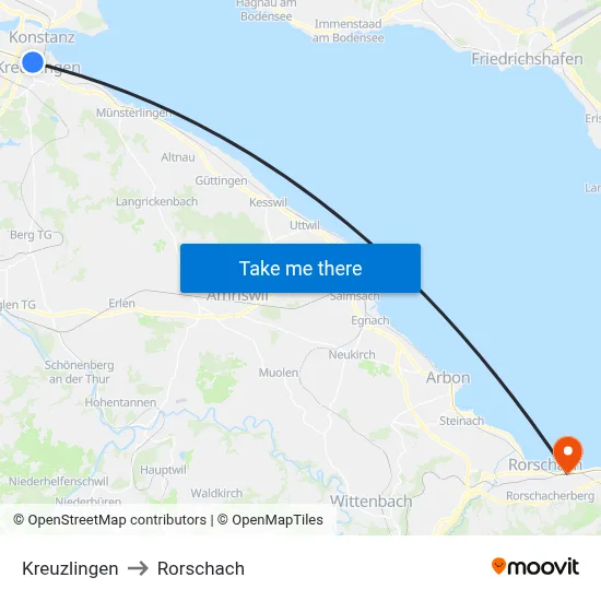 Kreuzlingen to Rorschach map