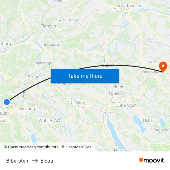 Biberstein to Elsau map