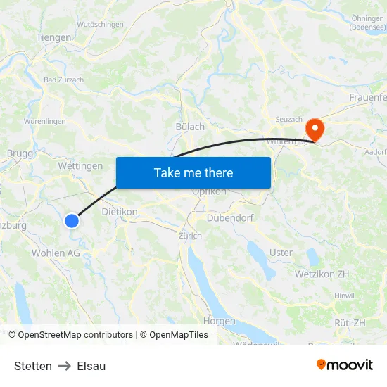 Stetten to Elsau map