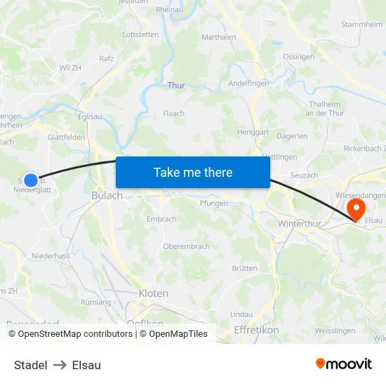 Stadel to Elsau map