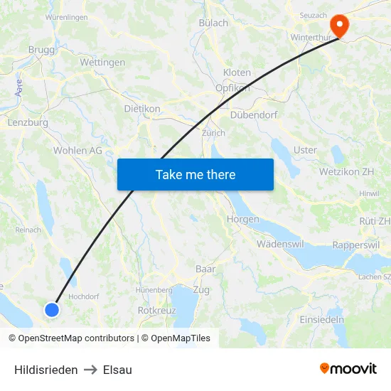 Hildisrieden to Elsau map