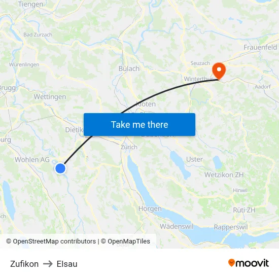 Zufikon to Elsau map