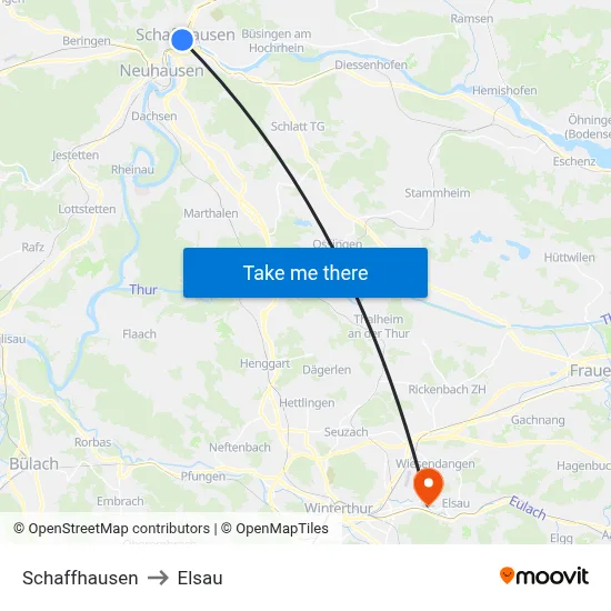 Schaffhausen to Elsau map