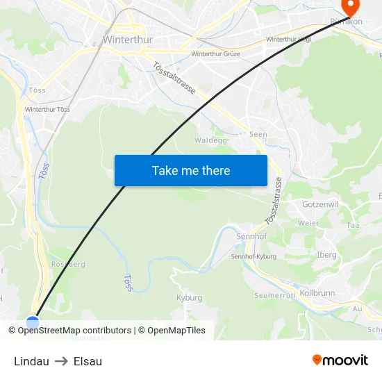 Lindau to Elsau map