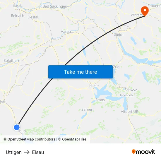 Uttigen to Elsau map