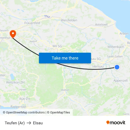 Teufen (Ar) to Elsau map